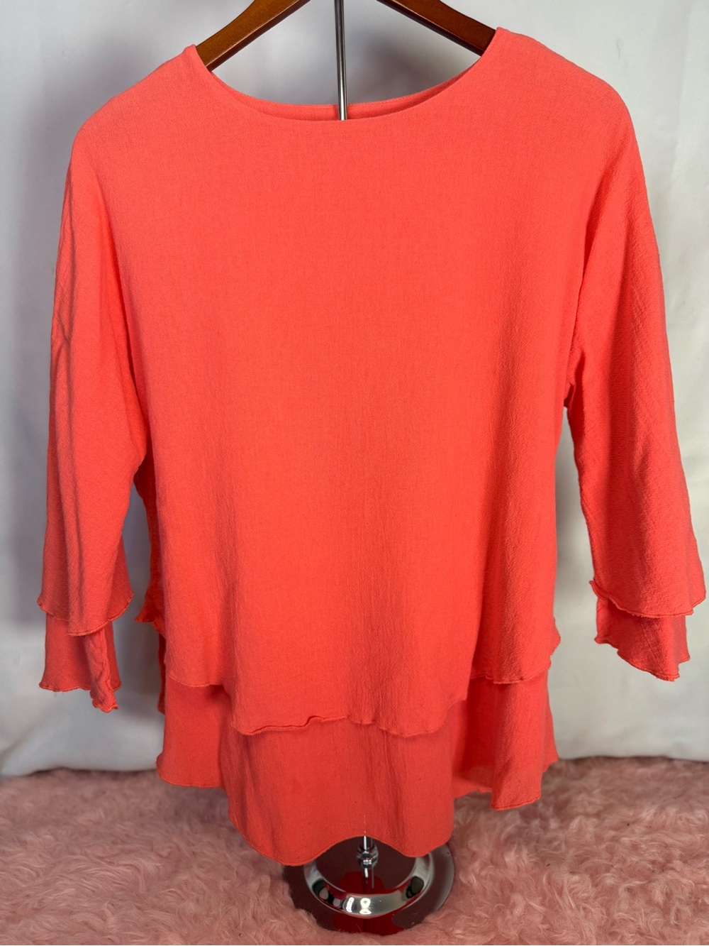 Cotton Connection - 100% Peruvian Cotton Coral Layered Sleeve Blouse - Size M